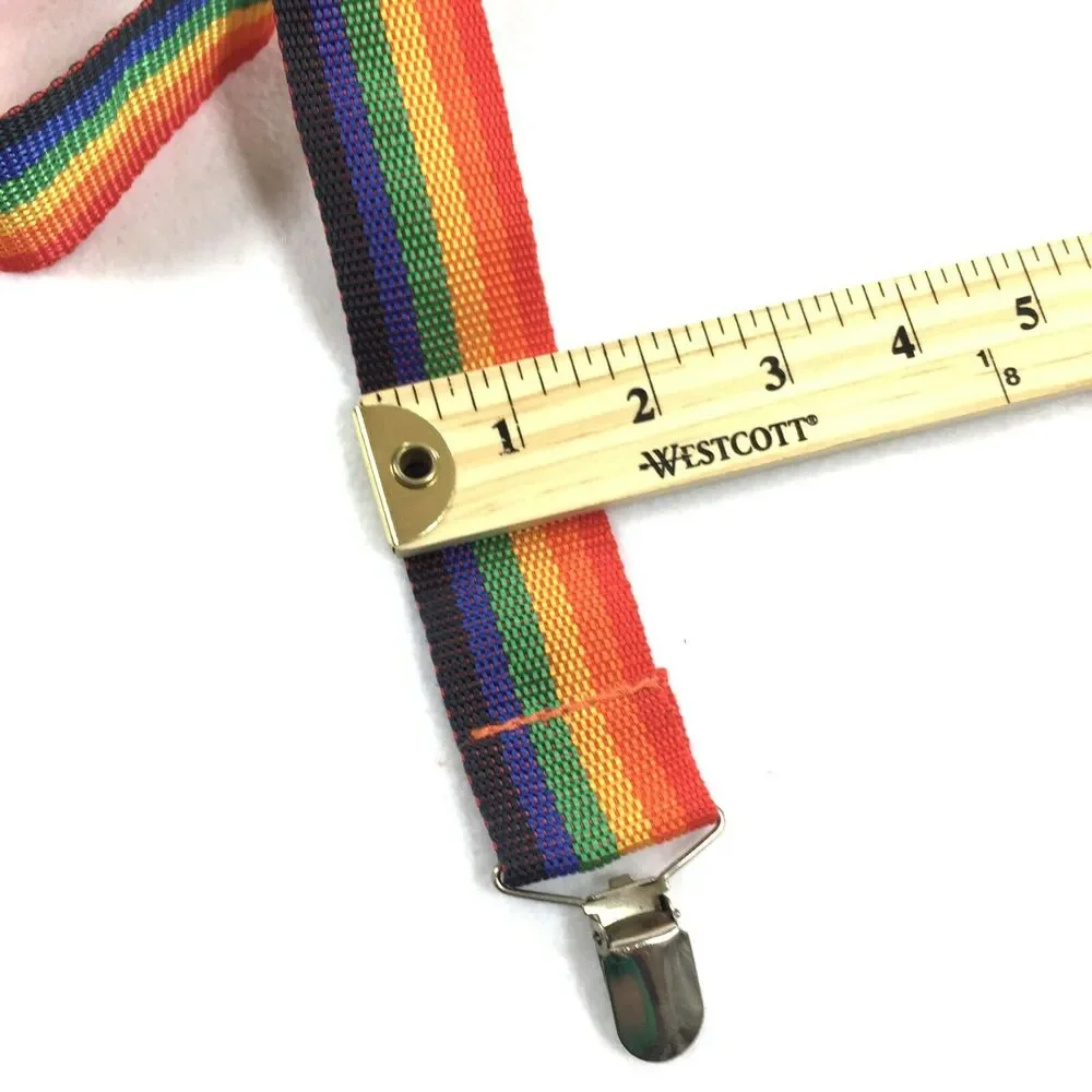 Vintage Striped Rainbow Suspenders Size S/M Kids Unisex Adjustable Silver Clasp